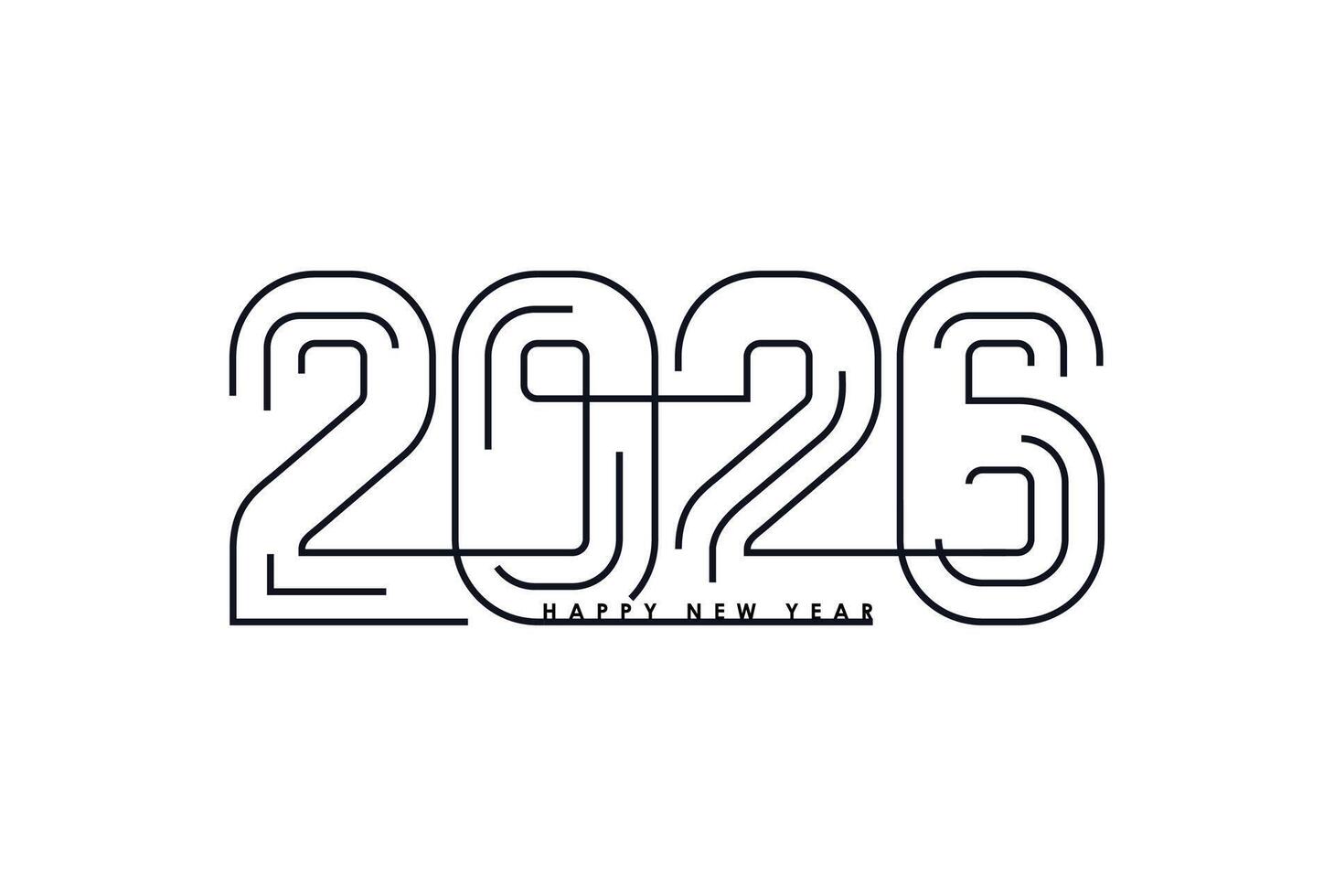 Happy New 2025 Year typography logo design. The flat design of the rooms is made with thin lines. Minimalist illustration of dynamic geometry shapes style black numbers 2025. vector