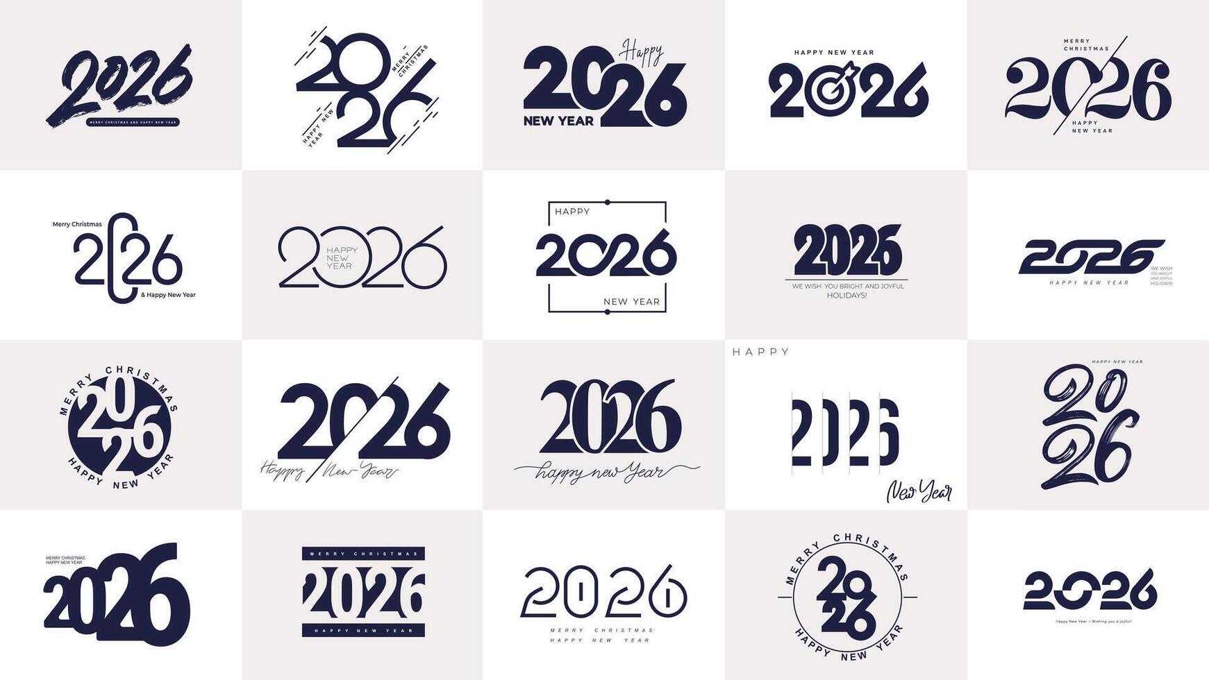 2026 Happy New Year logo text design set. 2026 black numbers design template. 2026 Happy New Year symbols big collection. illustration with labels, logo isolated on white background. vector