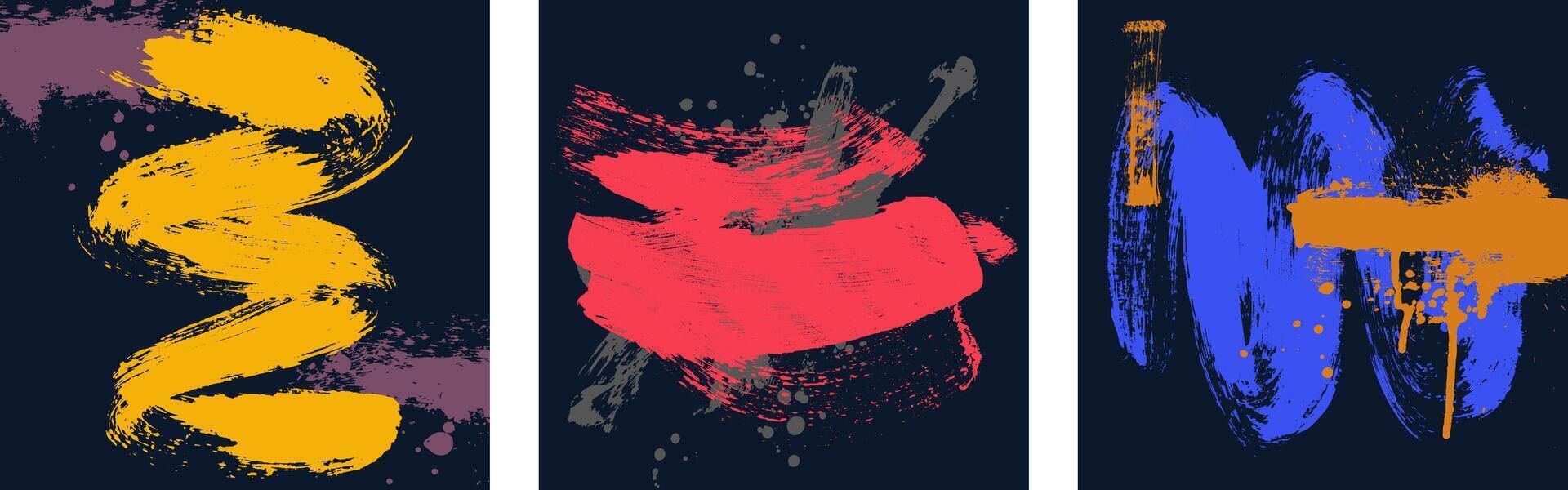 Art distressed background colored texture, layered . Abstract stipple sand effect with text template for exhibition. Hand drawn grunge brush strokes. Retro grainy halftone texture. vector