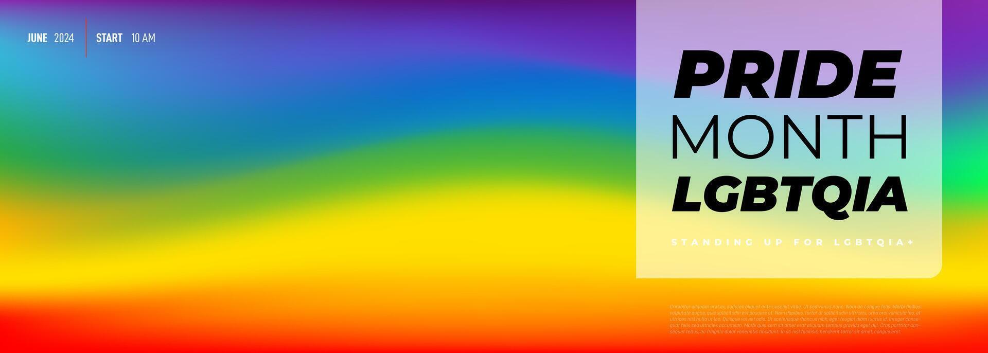 Colorful LGBTQIA pride month, banner with new gradient pride flag background. 2024 Banner Month Background On Pride Month Colorful Rainbow Concept. template background. vector