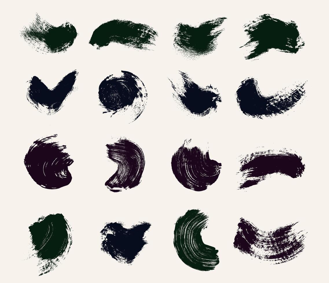 Set of black paint, rectangular ink brush stroke, shapes. Old dirty grunge design element, box or background for text. Template grungy smears and rough stains. high texture Hand drawn ink. vector