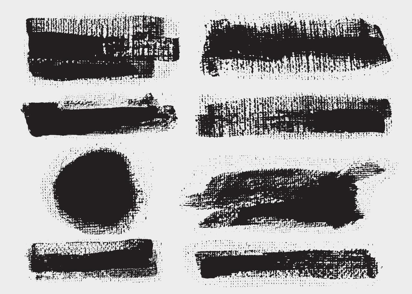 Set of glitch distorted brush stroke. Noise black destroyed logo. Grunge old textured distressed effect. Trendy defect error shapes. Glitch text frame. shapes with a canvas screen print texture vector
