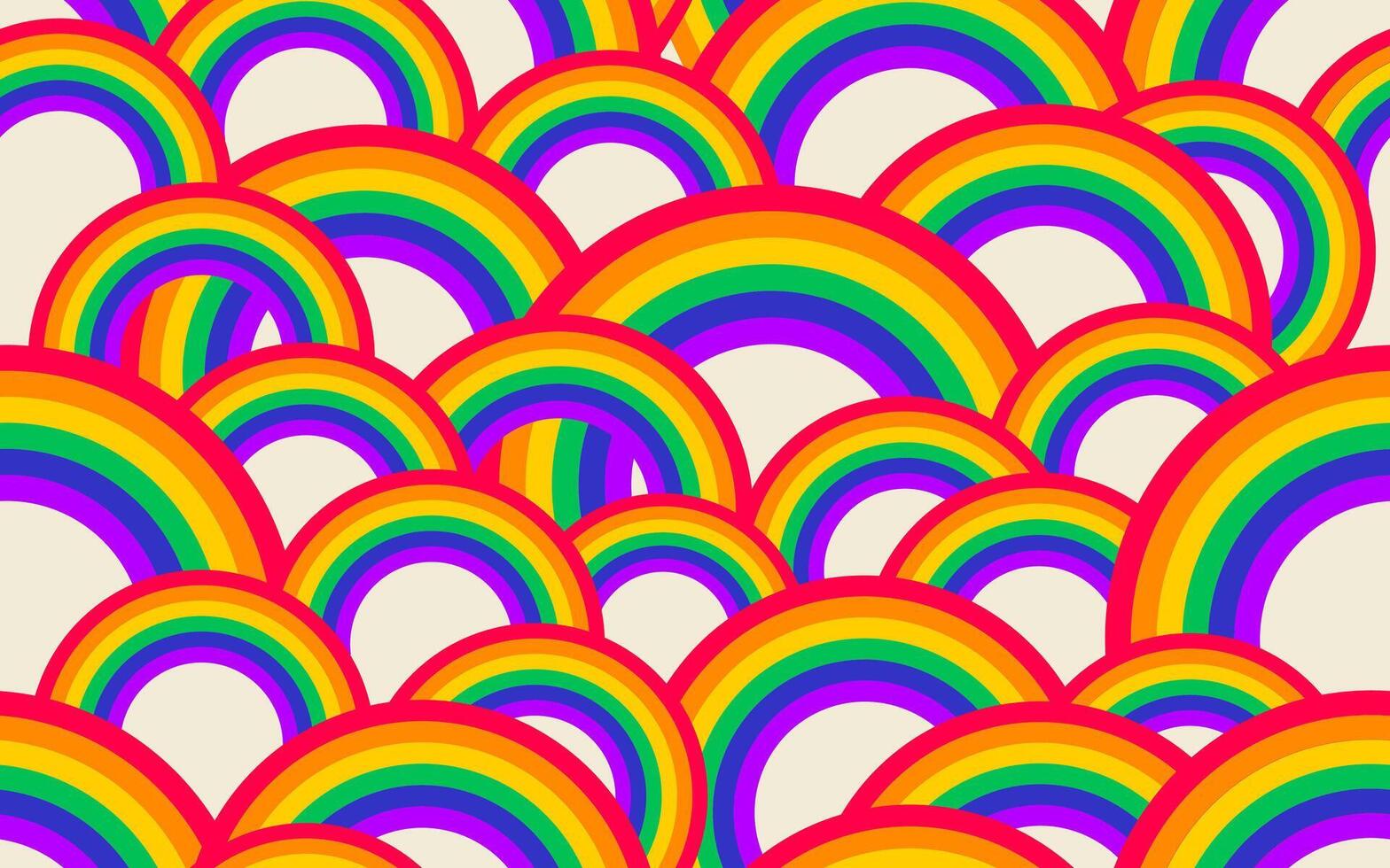 Seamless pattern diverse colorful rainbow illustration. LGBT issues or diversity spectrum background concept. Multi color rainbows cartoon in funny hand drawn style. vector