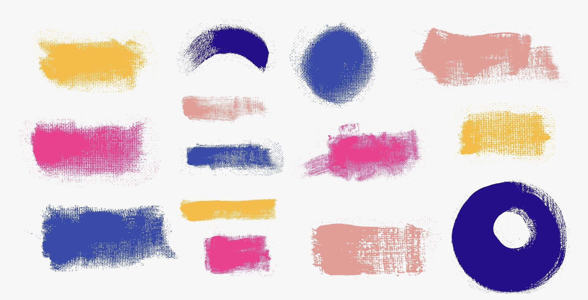 Round and straight brush strokes on canvas, textured prints with paint on paper set. Charcoal pencil curly lines, squiggles, shapes. Grunge pen scribbles . Art hand drawn pencil lines, doodles. vector