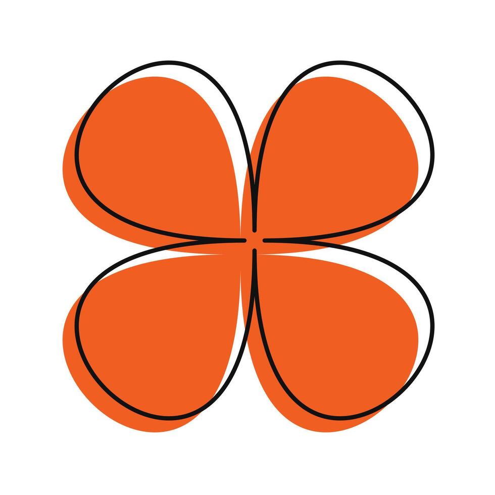 Vibrant orange flower with solid color and offset black doodle outline. A fun and bold floral graphic with retro style. vector