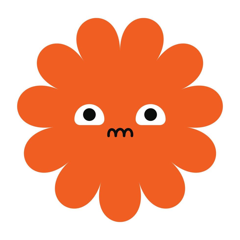 Cartoon flower with tearful eyes and a sorrowful expression. Bright colors and minimal shapes express deep emotion vector