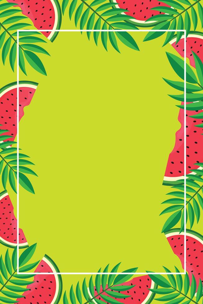 Watermelon and Leaves Frame with Copy Space for Text Illustration. vector