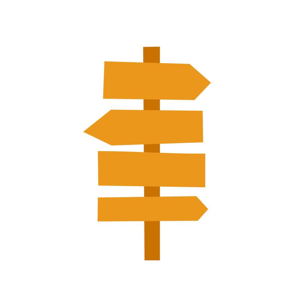 Wooden signpost on a tourist route doodle hand drawn. Way sign to summer camp, hiking trail. Guidepost arrow. vector