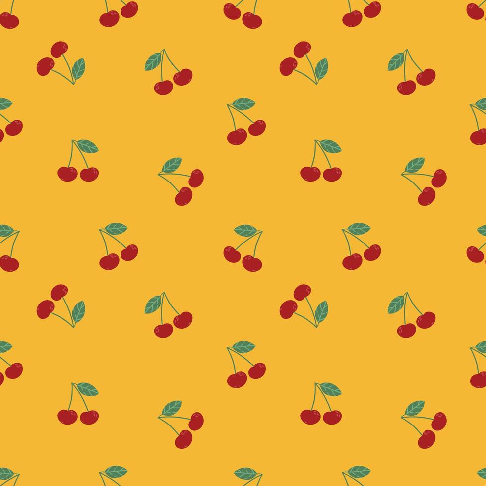 Cherry blossom pattern on yellow background, wrapping paper, textile fabric print illustration. vector