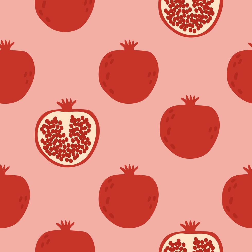 Seamless pattern with pomegranate on pink background illustration. Cute fruit print. vector