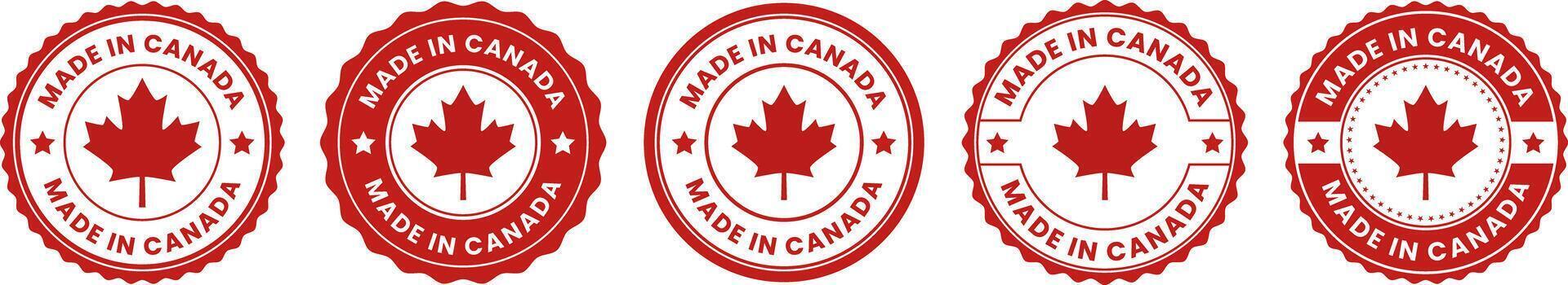 Made in Canada Maple Leaf Red Badge and Stamp Collection for Authentic Product Certification vector