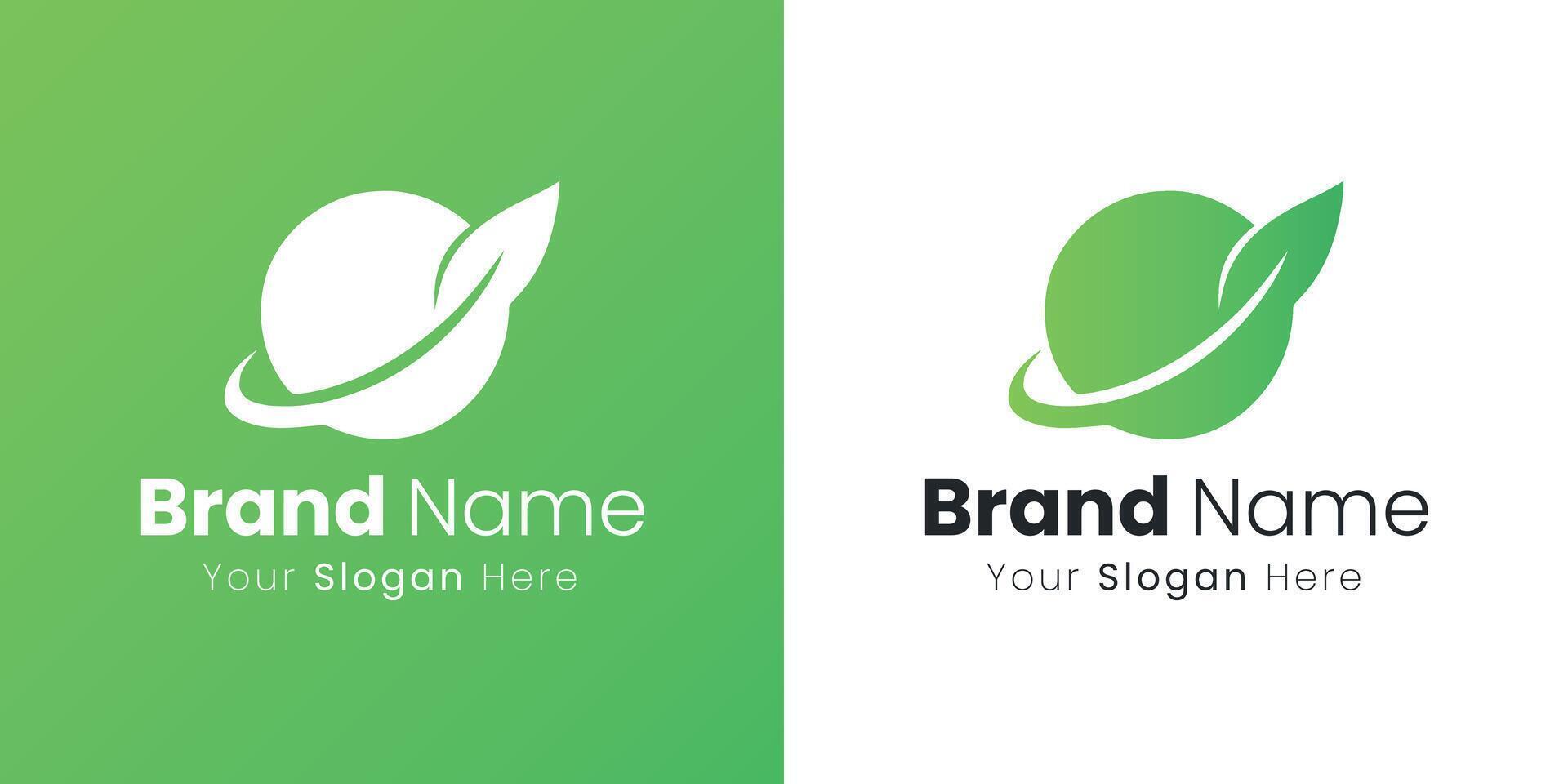 Eco Friendly Logo Design with Leaf Planet Orbital for Branding and Brand vector