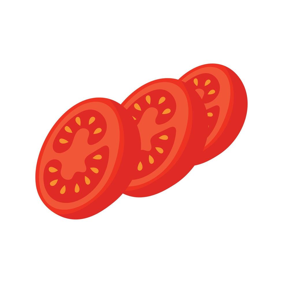 tomato slices in flat style. Fresh red vegetable cut into circles. Isolated illustration on white. vector