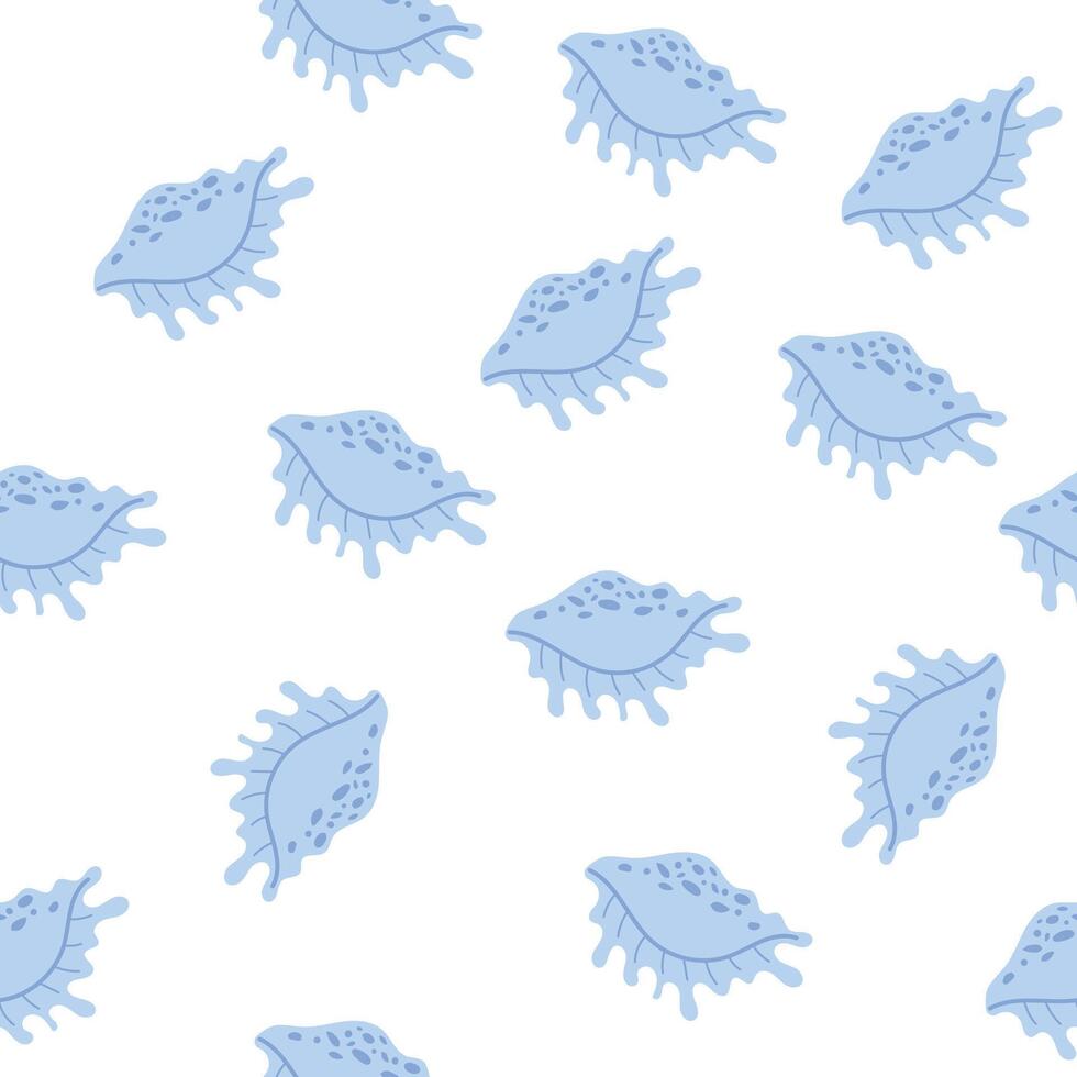 Seamless summer pattern with blue seashells. Cute repeating texture for textile, wrapping, wallpaper, or beach accessories. illustration. vector