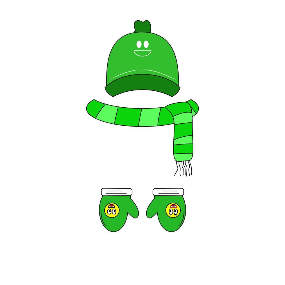 set of winter clothes in green vector