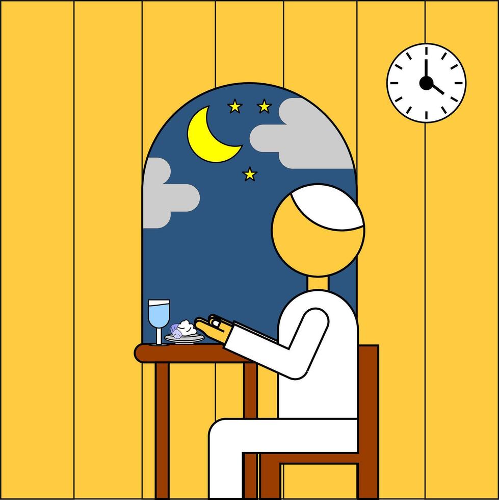 illustration of a Muslim character going to sahur in the month of Ramadan vector