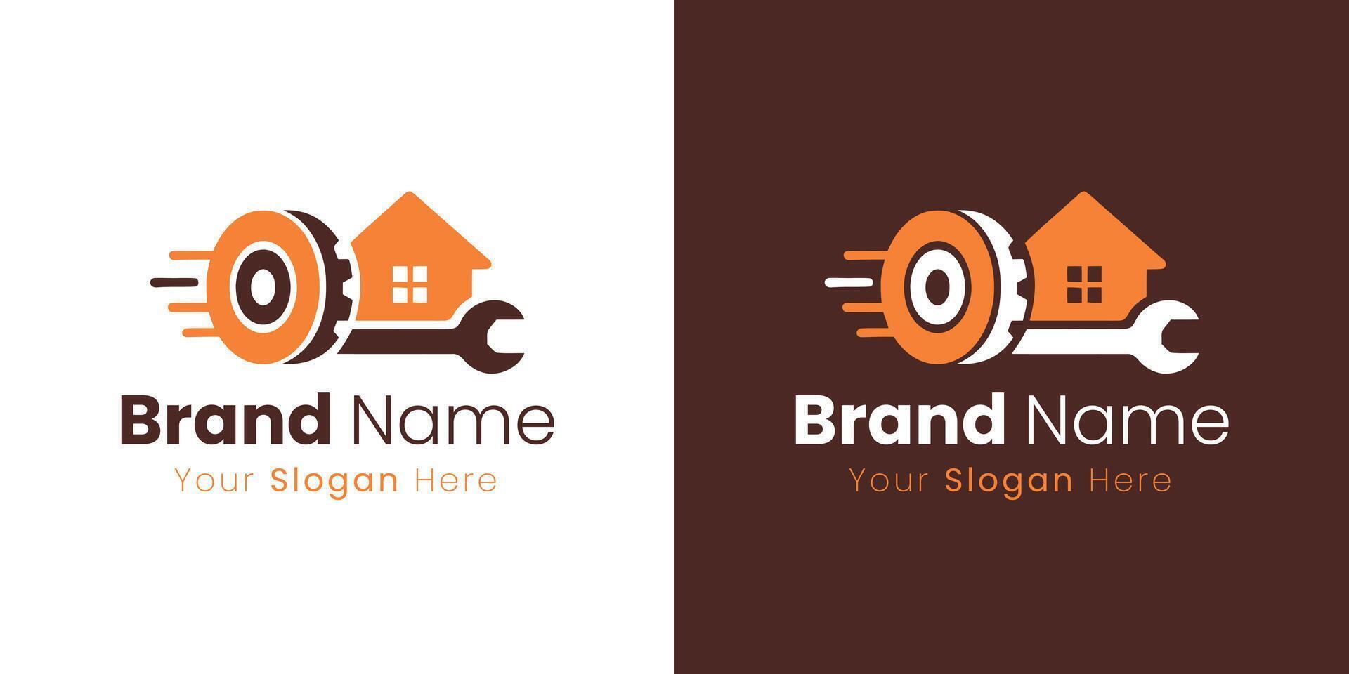 Reliable Home Maintenance Services Logo Design with Gear Wrench and House Elements vector