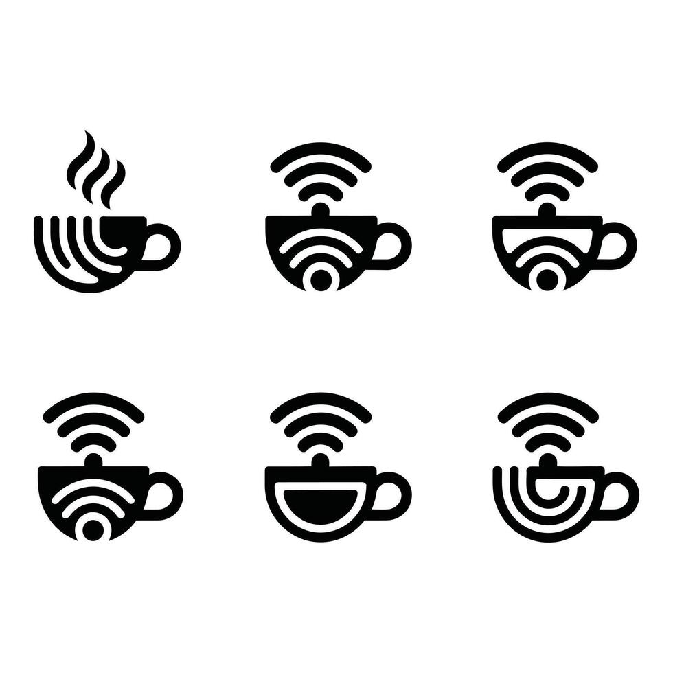 Coffee cup connected with free wifi symbols in varied forms vector