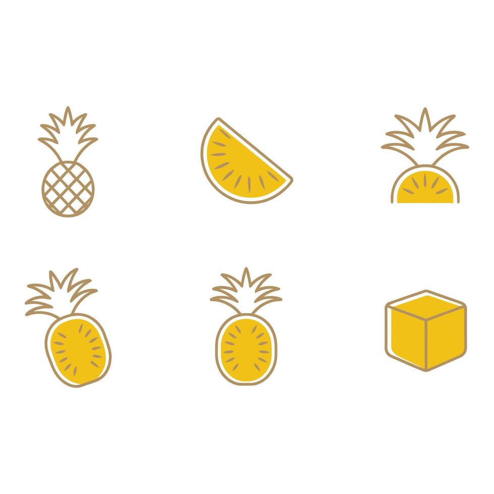 Tropical Delight Pineapple Icons evoke Sunny Refreshment on Minimalist Background with Golden vector