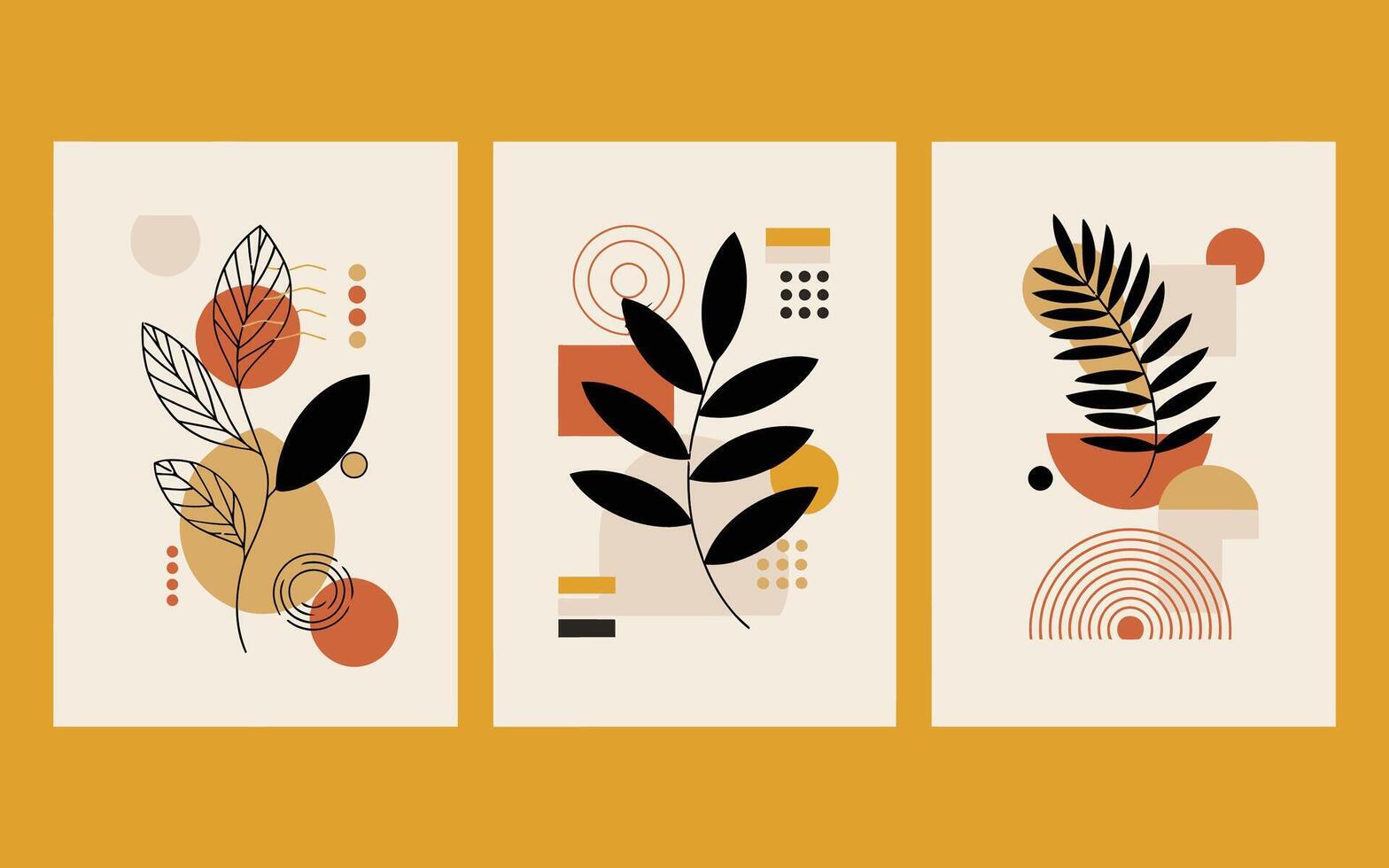 Bohemian botanical art prints in earthy tones and geometric vector