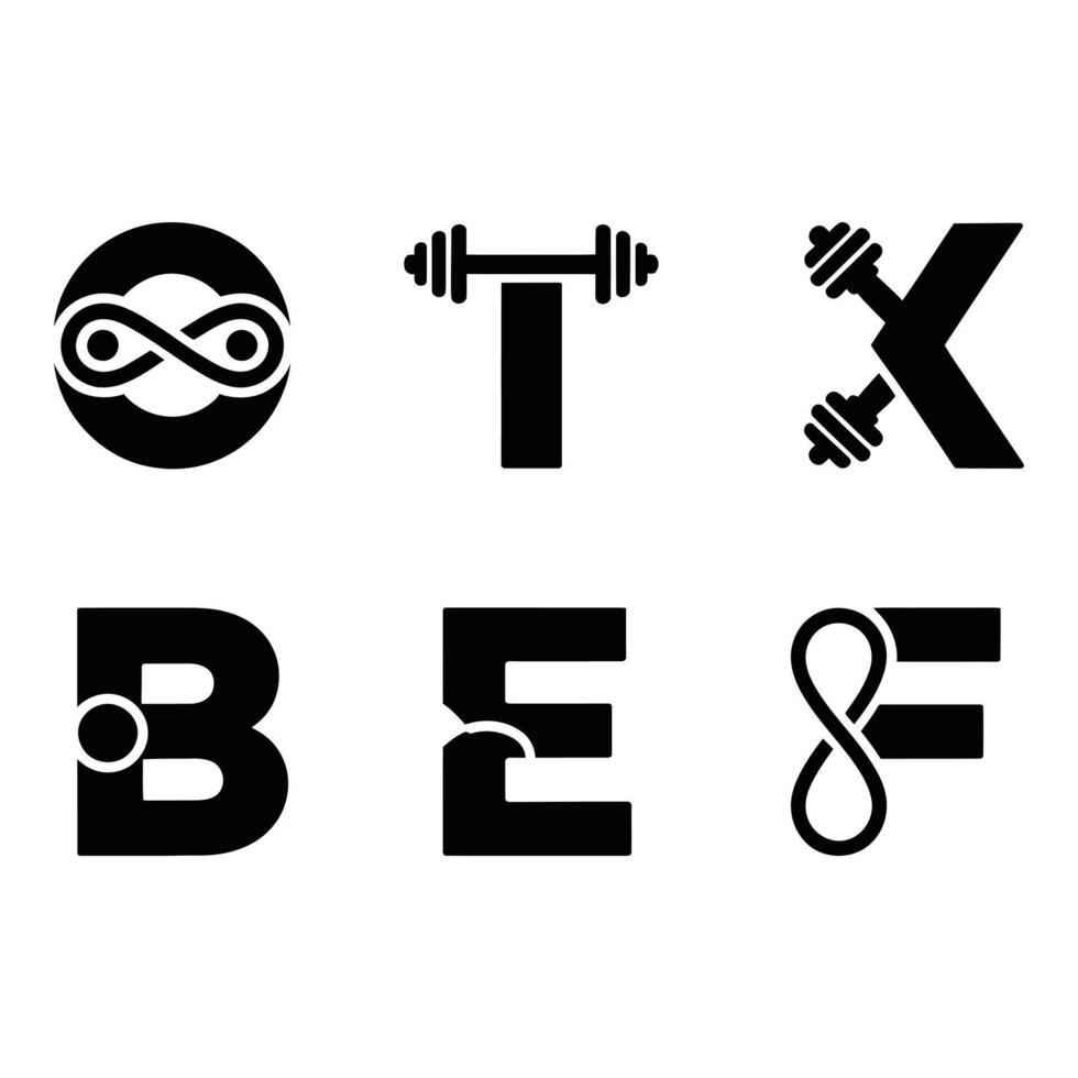 Creative fitness alphabet with weights and infinity symbols vector