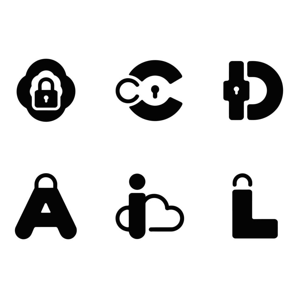 Secure data storage in a minimal black glyphs for cloud tech vector