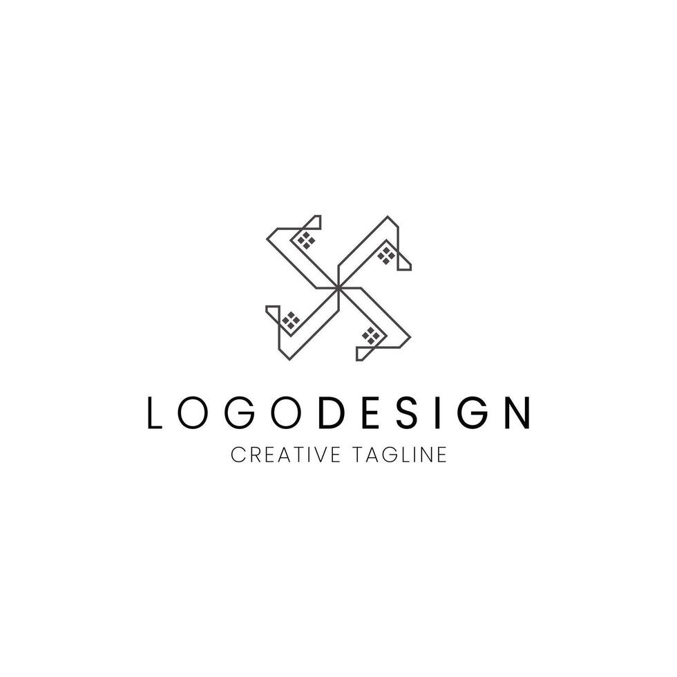 Letter X house logo in line style for architect, construction, property and real estate company vector