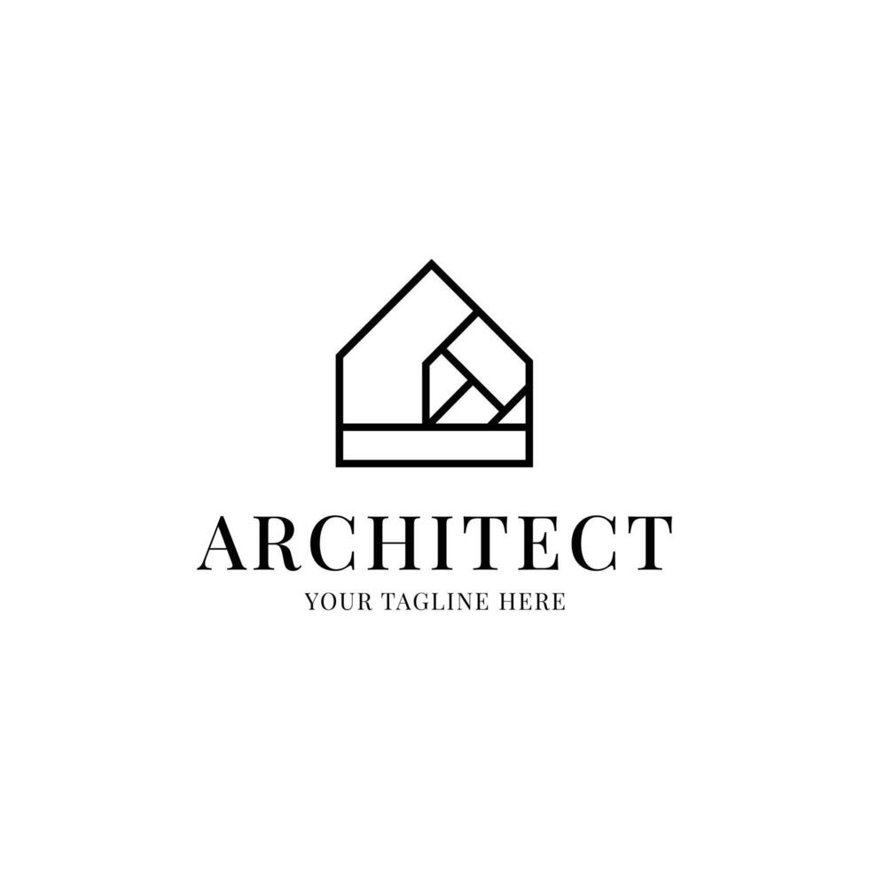 Architect logo with house and pen in line style vector