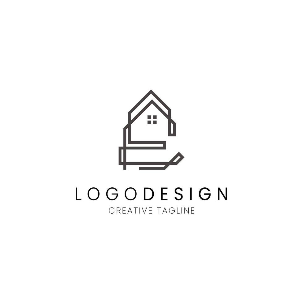 Letter E house logo in line style for architect, construction, property and real estate company vector