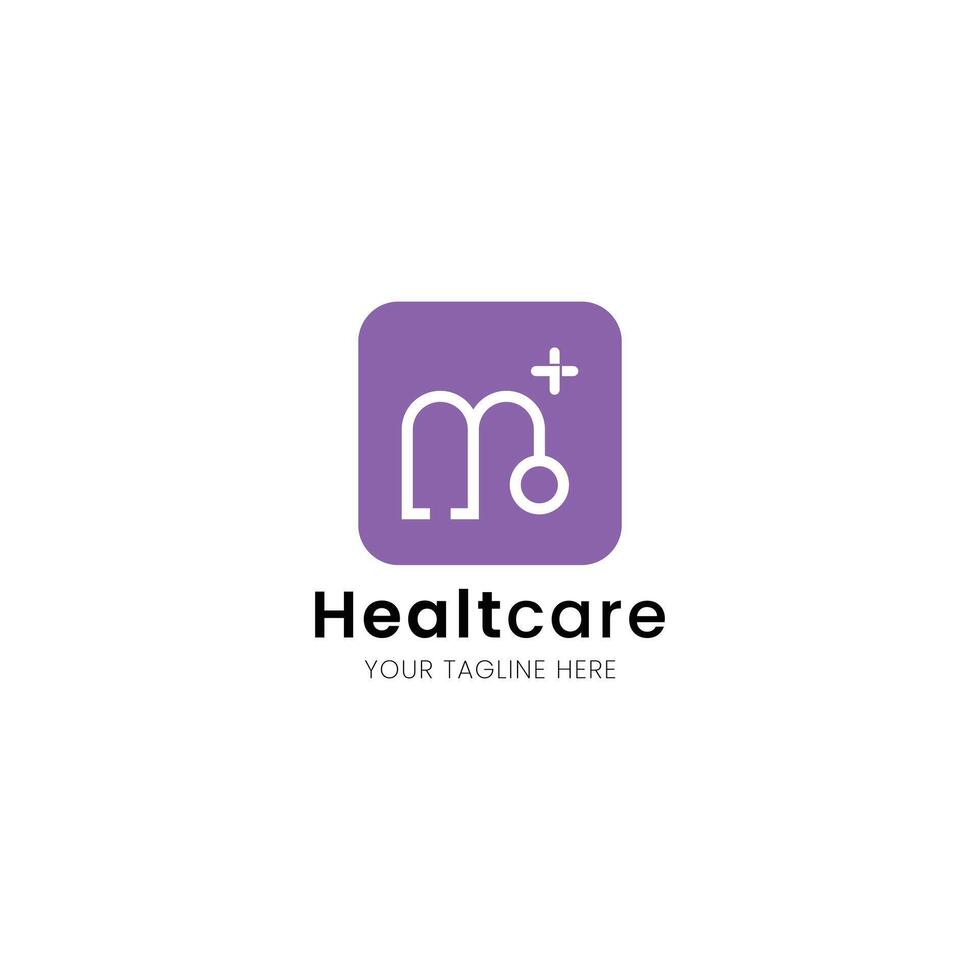 Letter M minimalist and iconic logo for medical and healthcare vector