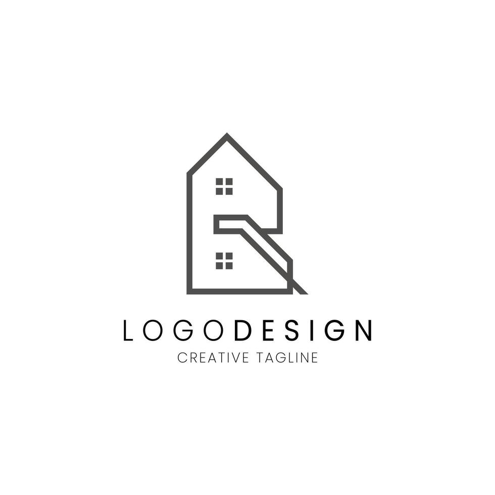 Letter B monogram house logo in line style for architect, construction, property and real estate company vector