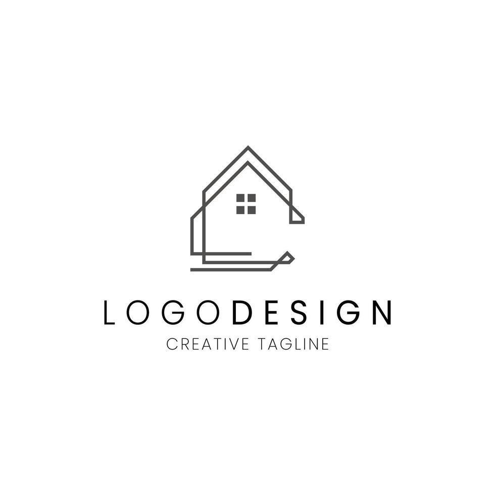 Letter C house logo in line style for architect, construction, property and real estate company vector