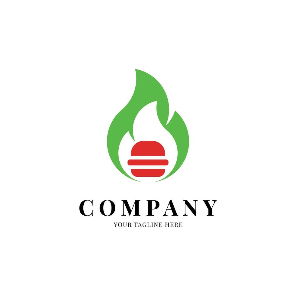 Burger with fire logo design template vector