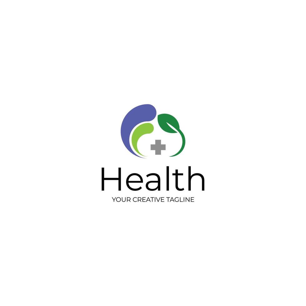 Minimalist healthcare and medical logo design with leaf vector