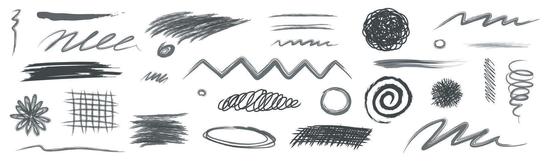 Collection of Pencil brush crayon marker chalk texture line stroke element set. Hand drawn crayon pencil brush stroke texture line charcoal shape. Chalk scratch hand drawn style background. vector
