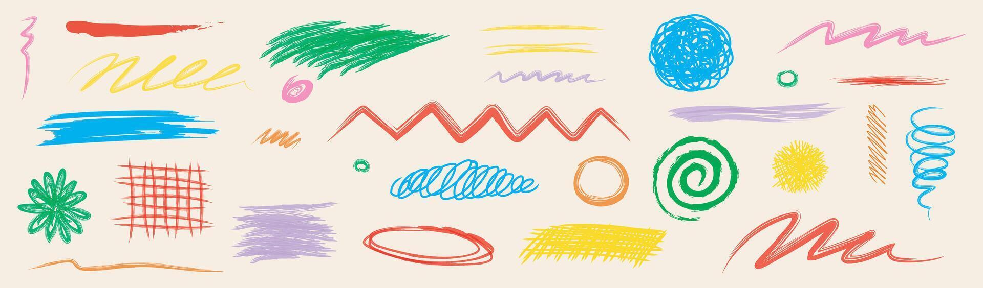 Collection of Pencil brush crayon marker chalk texture line stroke element set. Hand drawn crayon pencil brush stroke texture line charcoal shape. Chalk scratch hand drawn style background vector
