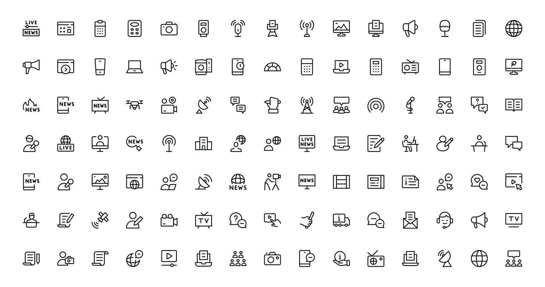 Mass Media Icon Collection Bundle with clean visuals inspired by press, news, and information channels. vector