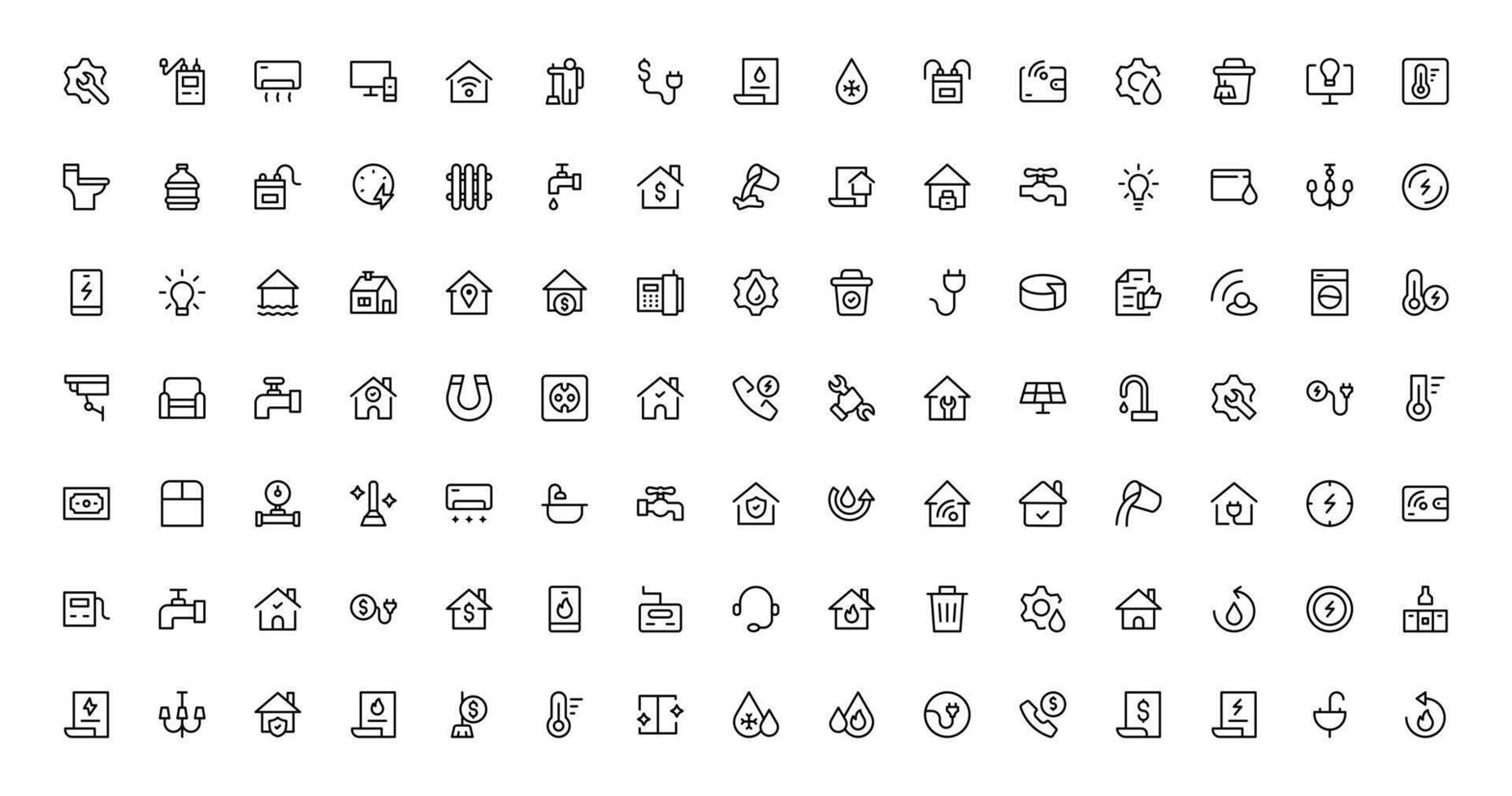 Essential Public Utility Icons. Clean Line Art Symbols, Stylish Icon Pack for Power, Water, and City Systems vector