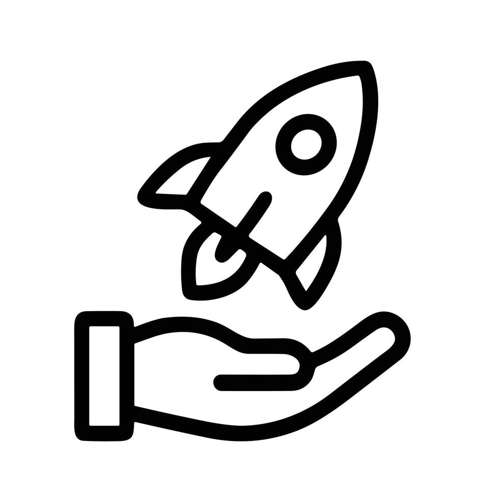 Minimalist Outline Hand Holding Rocket Launch Startup Business Icon vector