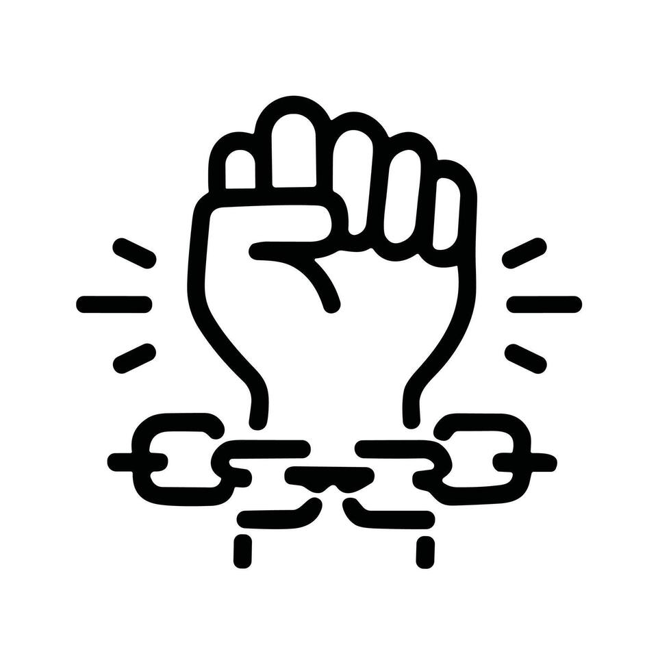 Line Art Fist Breaking Chains Symbolizing Freedom and Empowerment Icon vector