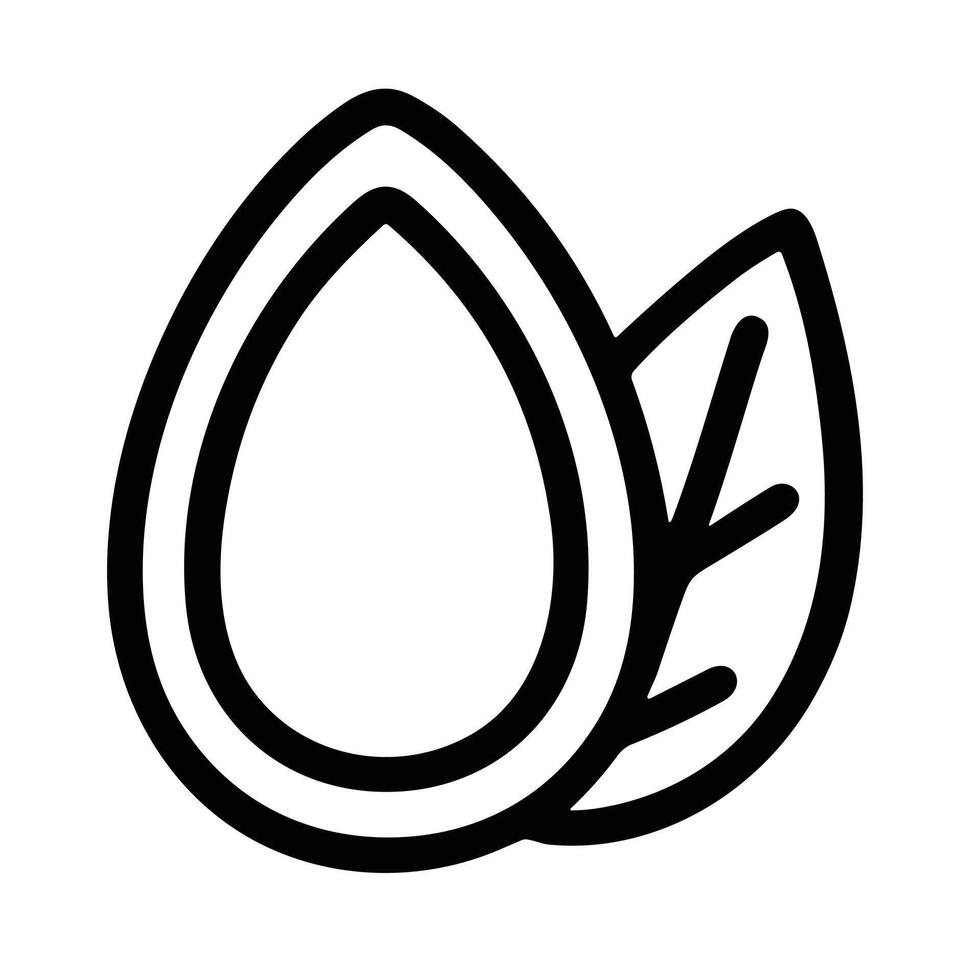 Simple Line Art Almond Seed with Leaf Healthy Food Icon vector