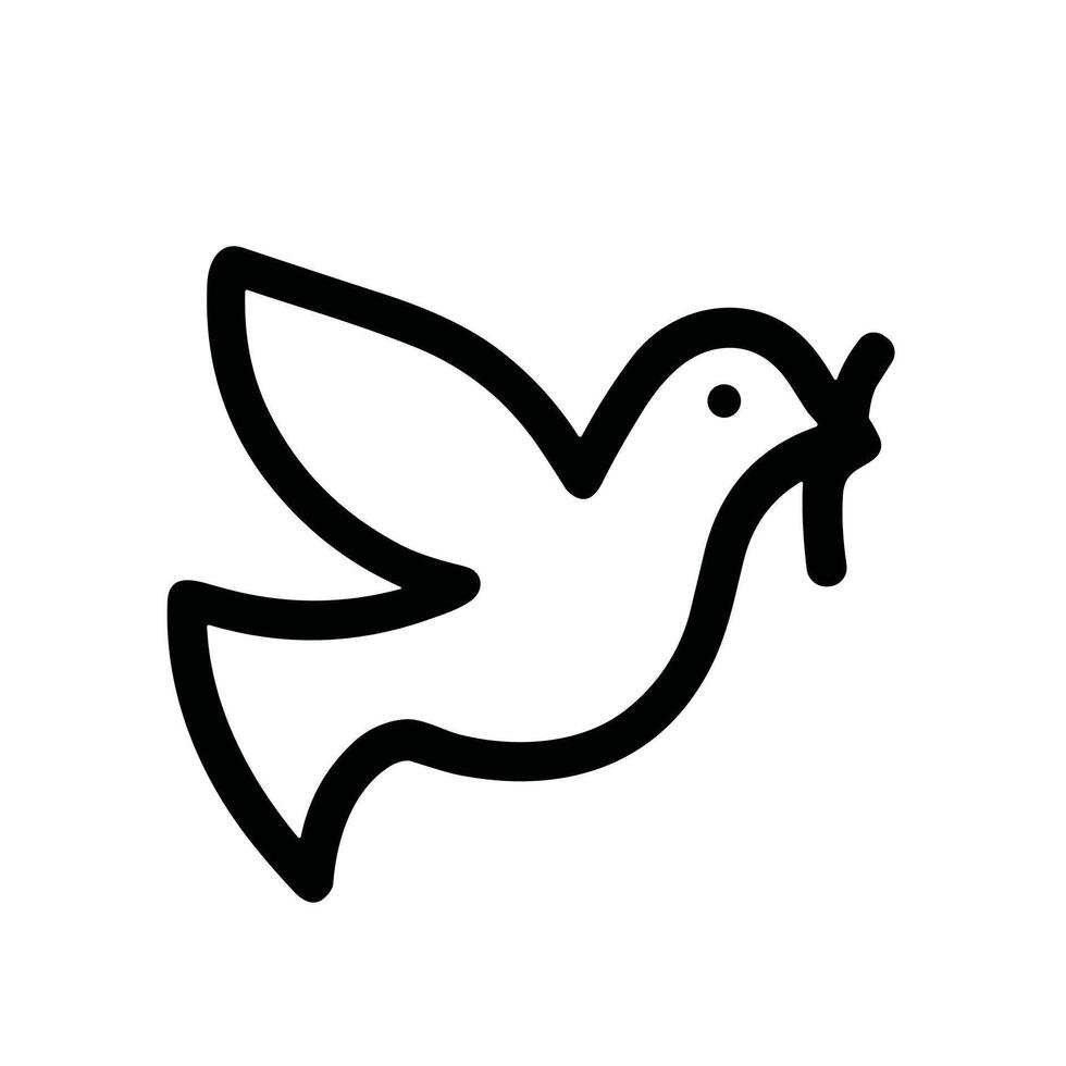 Minimalist Line Art Dove Holding Branch Symbol of Peace Icon vector