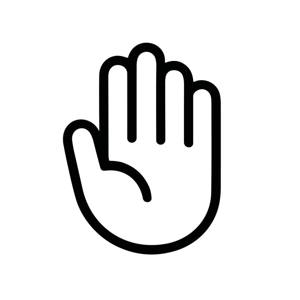 Simple Line Art Hand Gesture Stop Symbol Black and White Icon vector