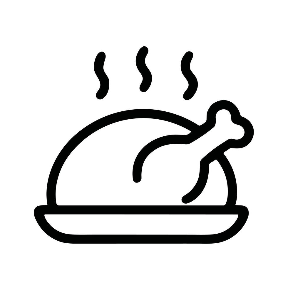Minimalist Outline Roasted Turkey On Platter Line Art Icon Illustration vector