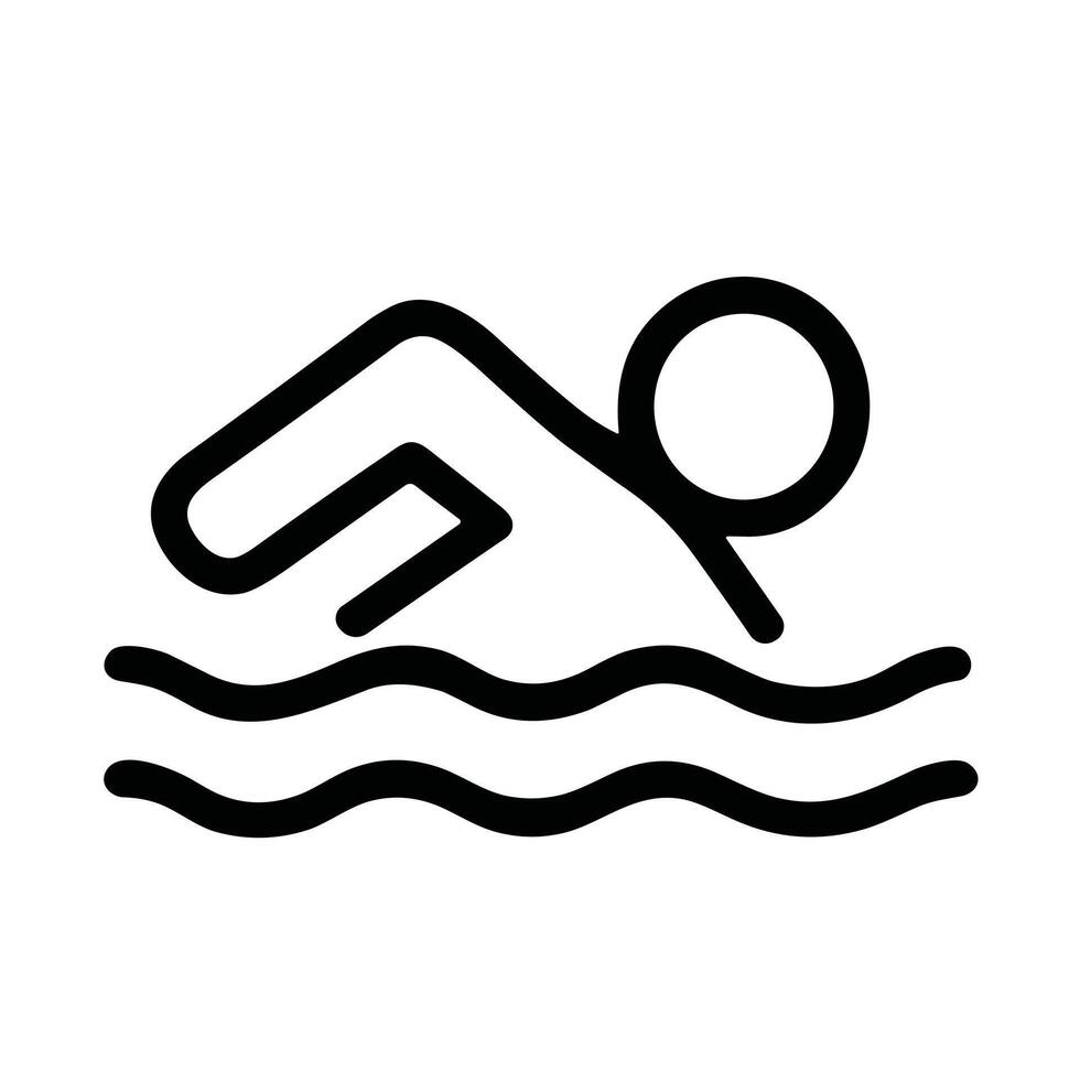 Simple Outline Style Swimmer in Water Line Art Icon Illustration vector