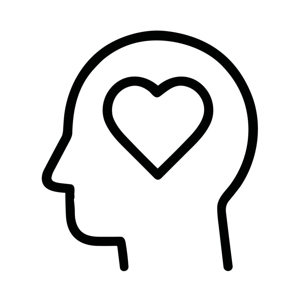 Simple Line Drawing Human Head with Heart Symbol Brain Icon vector