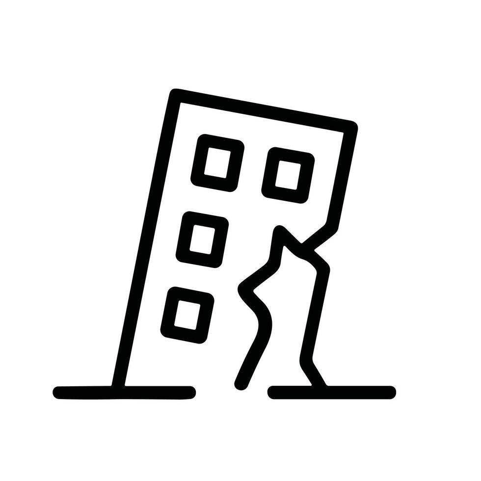 Simple Outline Cracked Building Disaster Hazard Line Style Icon Element vector