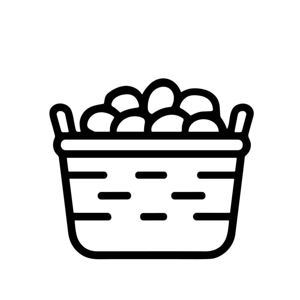 Black Outline Simple Basket Full of Fruit Icon Minimalist Style vector