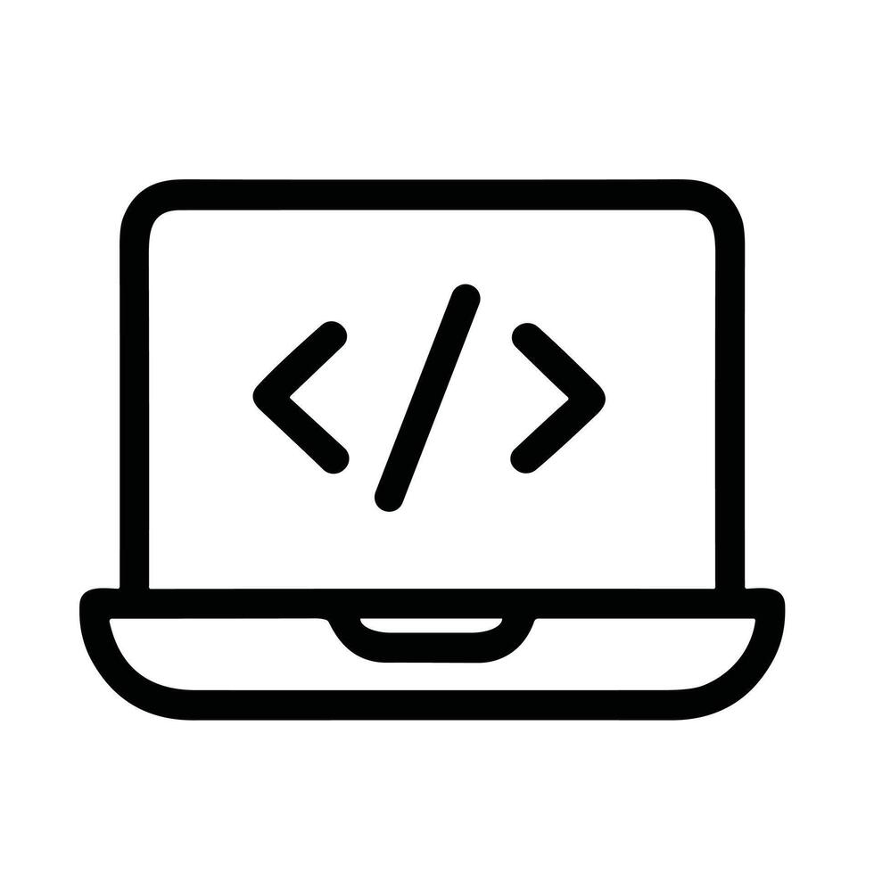 Minimalist Line Art Laptop Coding Symbol Design Interface Icon vector