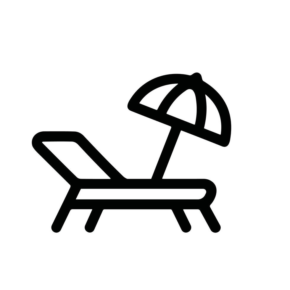 Minimalist Outline Beach Bed with Umbrella Icon Design Element vector